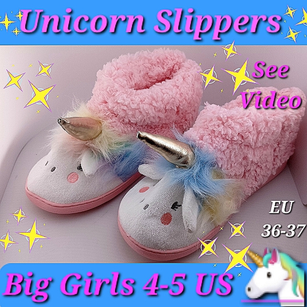 🦄 - ⭐️ Plushie Unicorn girls slippers Big girl 4-5 US NEW
